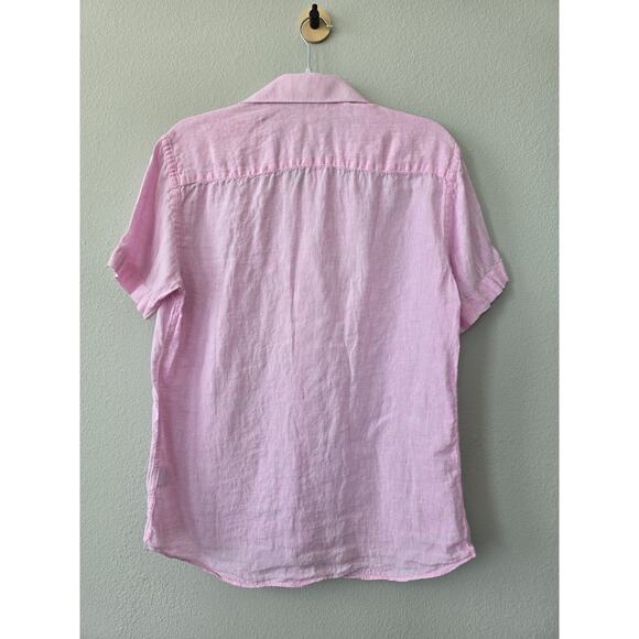 Bertigo Men’s S Pink 100% Linen Short Sleeve Button Up Shirt Summer Casual Smart - Picture 4 of 8